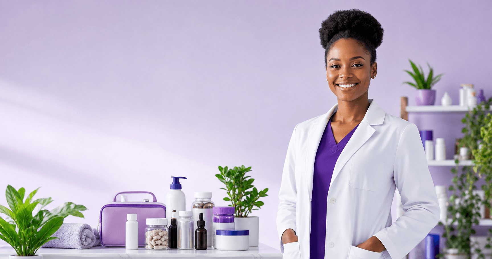 Healthfield pharmacist with health and wellness products
