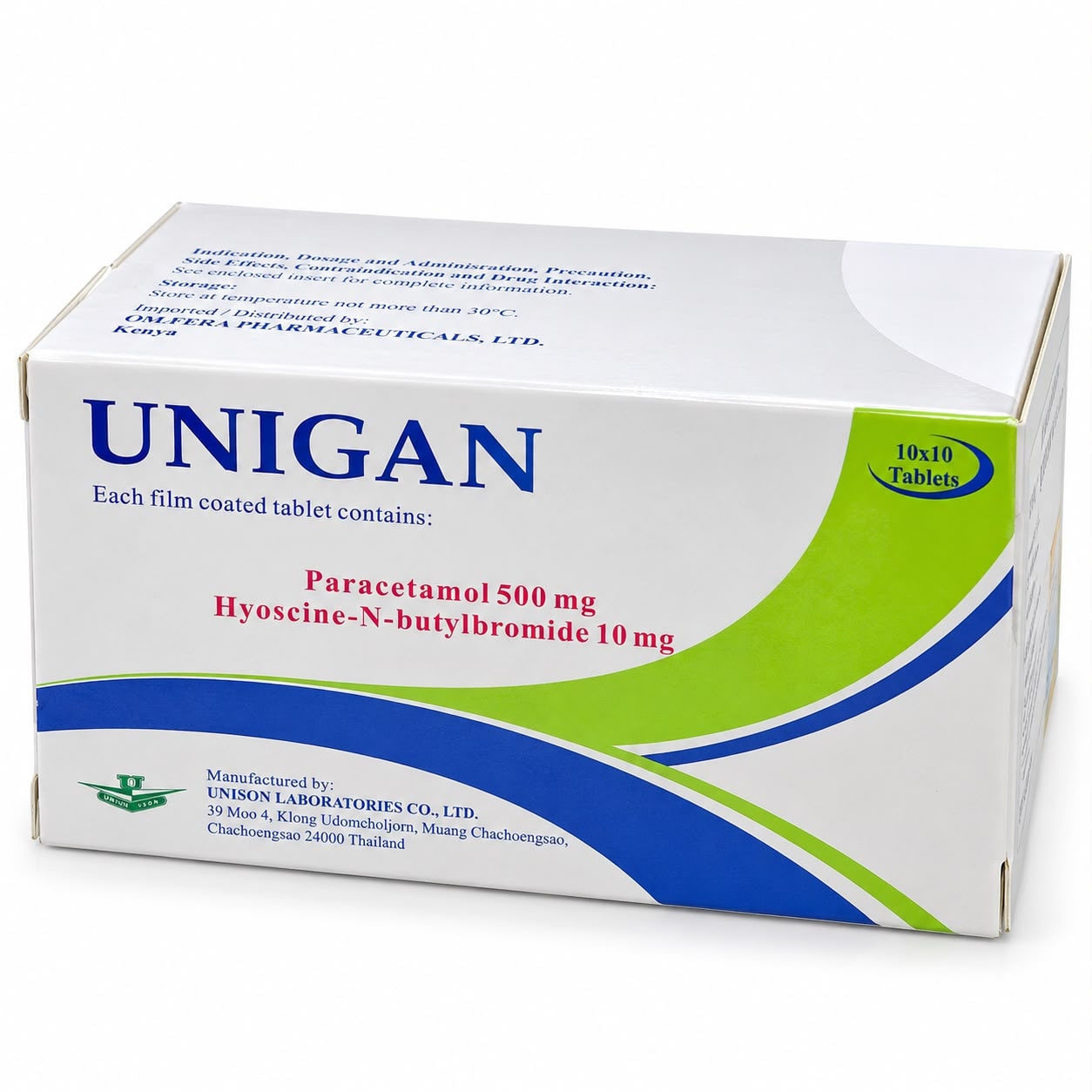 Unigan tablets (Hyoscine & paracetamol) — 10 tablets