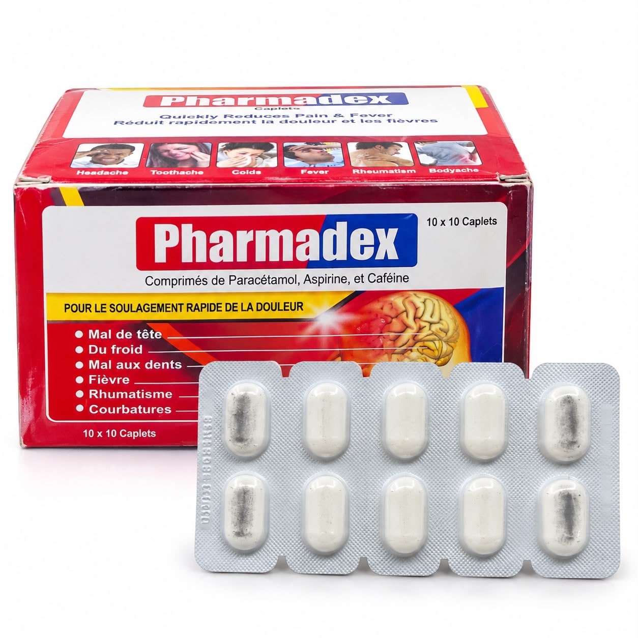 Pharmadex Caplets – Paracetamol 325 mg + Aspirin 400 mg + Caffeine 30 mg –